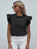 Mock Neck Ruffled Cap Sleeve Blouse - Flyclothing LLC