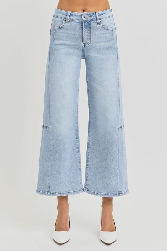 RISEN Full Size High Rise Seamed Detail Wide Leg Crop Jeans - Trendsi