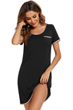 Contrast Trim Pocketed Round Neck Lounge Dress - Flyclothing LLC