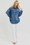 RISEN Full Size Snap Down Long Sleeve Denim Shacket - Trendsi