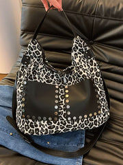 Leopard Polyester Shoulder Bag with Zippers - Trendsi