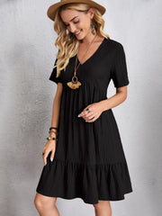 Full Size V-Neck Short Sleeve Dress - Trendsi