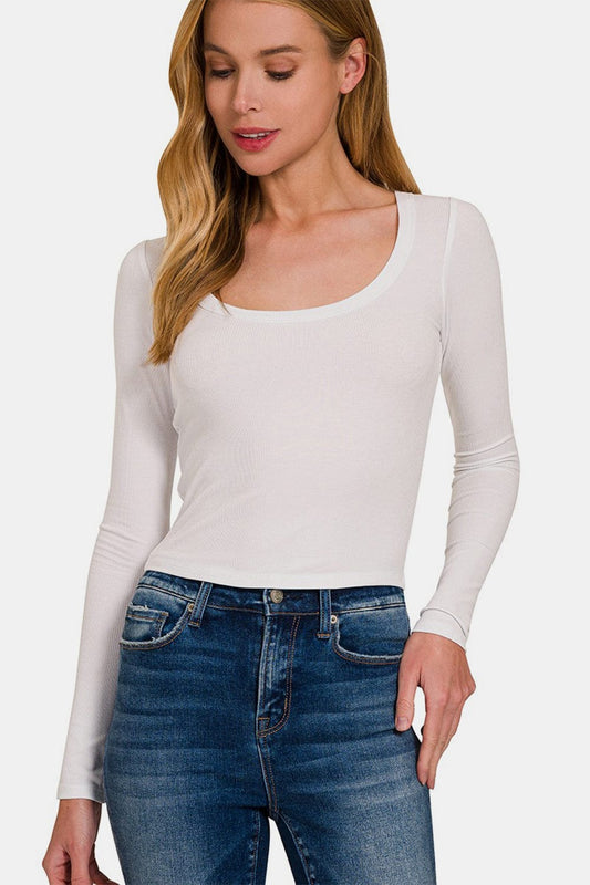 Zenana Scoop Neck Long Sleeve T-Shirt Trendsi