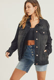 RISEN Full Size Distressed Long Sleeve Denim Jacket - Trendsi