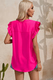 Ruffled Notched Cap Sleeve Blouse - Flyclothing LLC