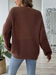 Contrast Trim Dropped Shoulder Long Sleeve Sweater - Trendsi