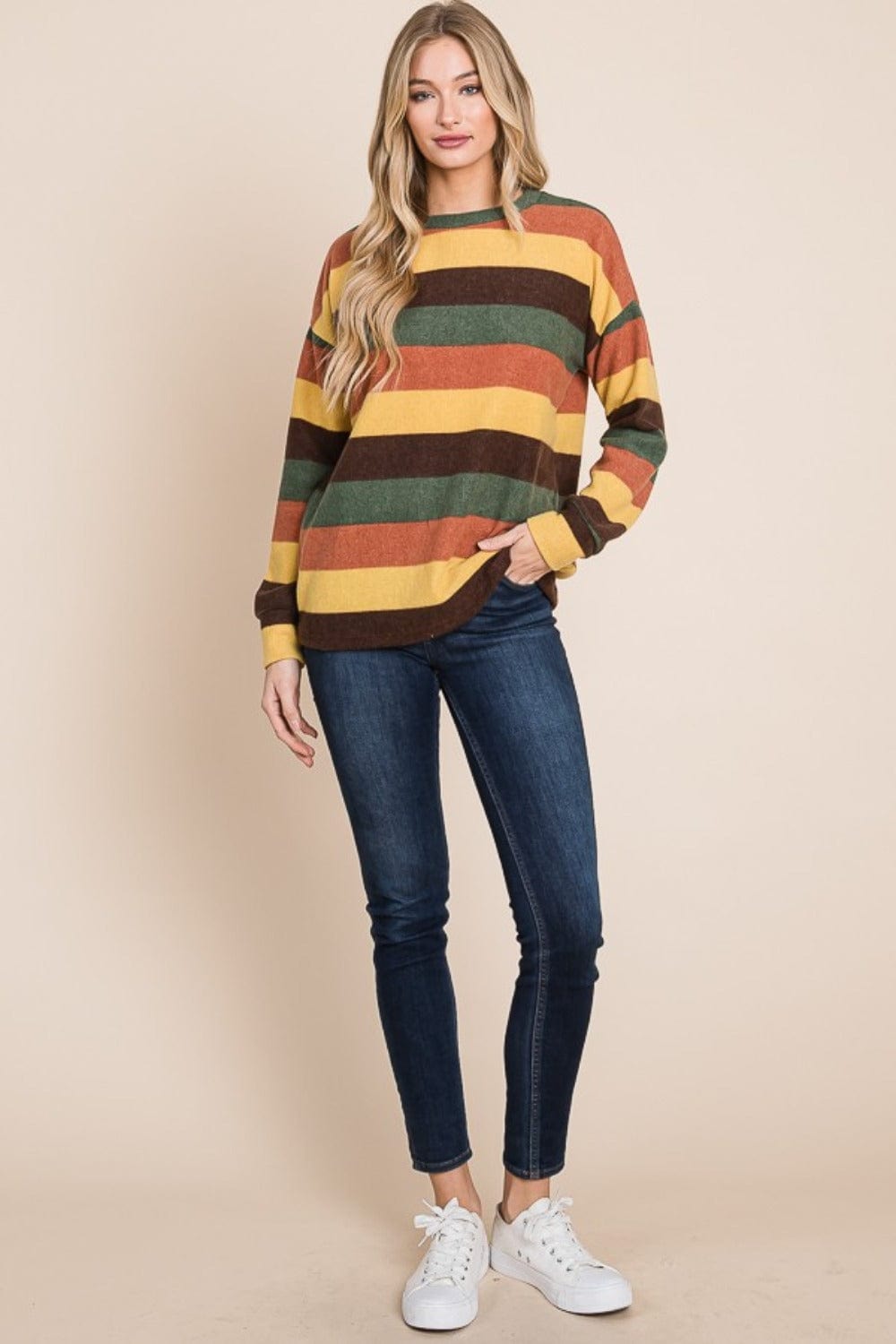 BOMBOM Multi-Color Striped Knit Top - Trendsi