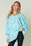 Double Take Full Size Printed Smocked Long Sleeve Blouse - Flyclothing LLC