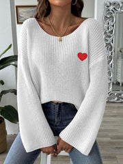 Heart Boat Neck Dropped Shoulder Sweater