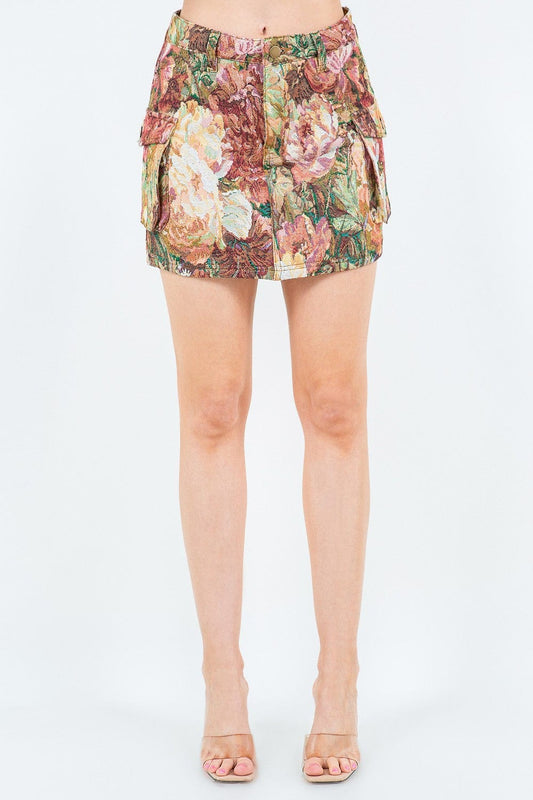 American Bazi Jacquard Weave Cargo Pocket Skirt - Trendsi