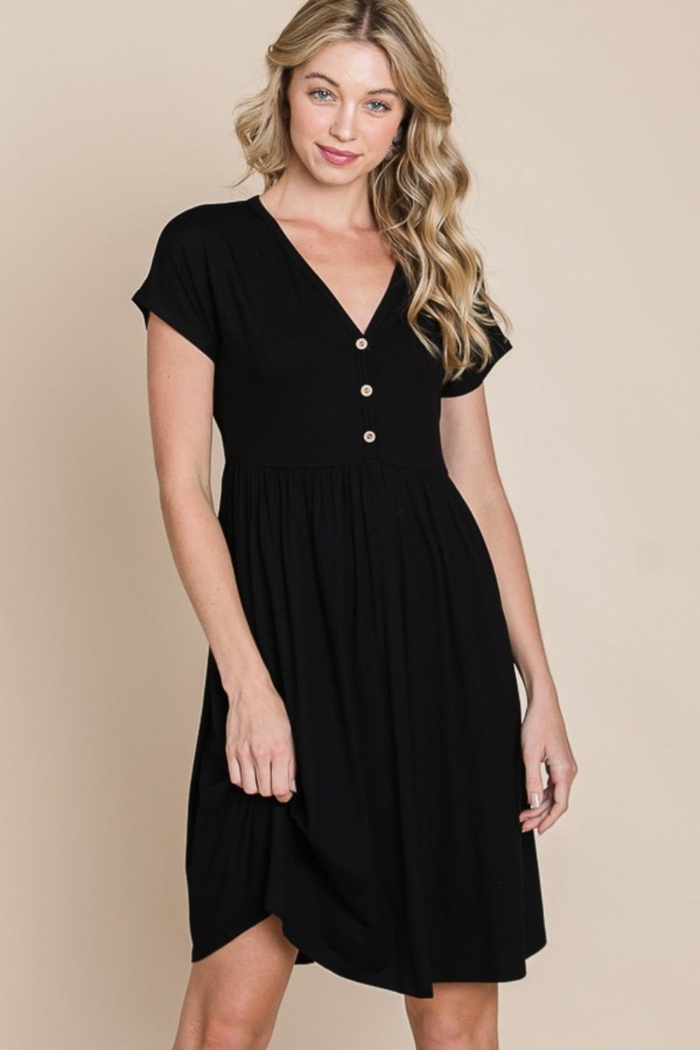 BOMBOM V-Neck Short Sleeve Dress - Trendsi