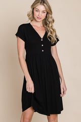 BOMBOM V-Neck Short Sleeve Dress - Trendsi