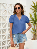 Swiss Dot Lace Detail V-Neck Blouse - Flyclothing LLC