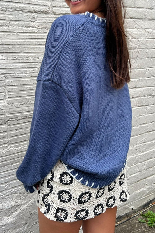 Bow Graphic Round Neck Long Sleeve Sweater - Trendsi