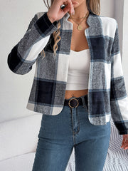 Plaid Open Front Long Sleeve Jacket