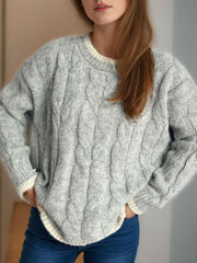 Cable Knit Round Neck Long Sleeve Sweater - Trendsi