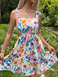 Floral Square Neck Wide Strap Dress - Flyclothing LLC