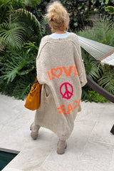 Letter Dropped Shoulder Long Sleeve Cardigan - Trendsi