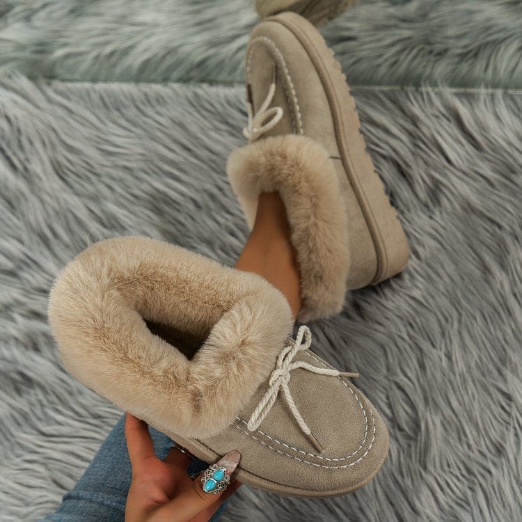 Thermal Fuzzy Tied Round Toe Boots - Trendsi