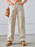 Drawstring Mid-Rise Waist Straight Cargo Jeans - Flyclothing LLC