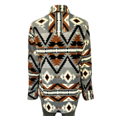 Rockmont Clothing Women's Native Pattern Fleece Western Shirt in Grey & Brown