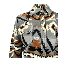 Rockmont Clothing Women's Native Pattern Fleece Western Shirt in Grey & Brown