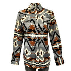 Rockmont Clothing Women's Native Pattern Fleece Western Shirt in Grey & Brown