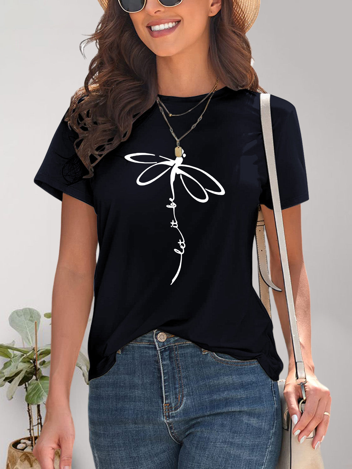 Dragonfly Graphic Round Neck Short Sleeve T-Shirt Trendsi