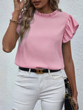 Mock Neck Ruffled Cap Sleeve Blouse - Flyclothing LLC