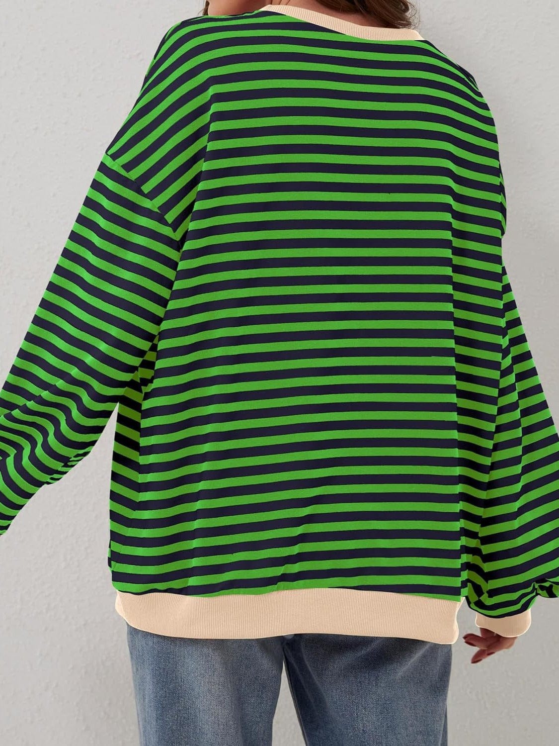 Contrast Striped Long Sleeve Sweatshirt - Trendsi