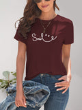 SMILE Round Neck Short Sleeve T-Shirt Trendsi