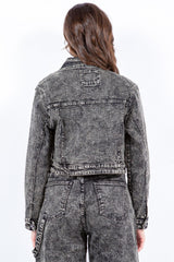 American Bazi Overdyed Bleached Zip Up Cropped Jacket - Trendsi