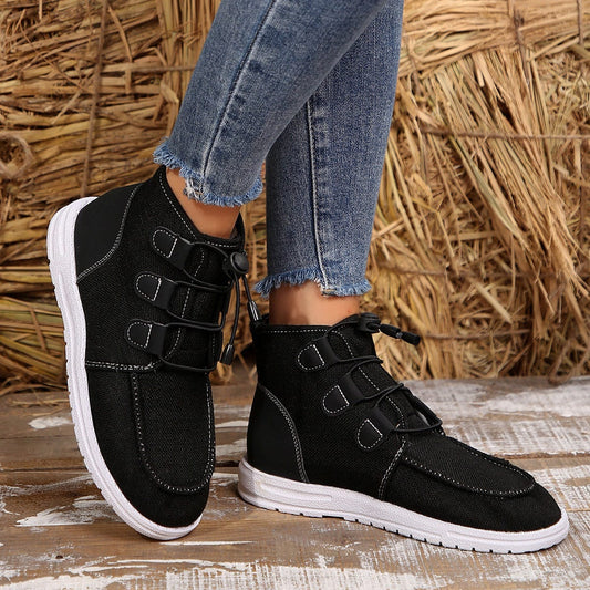 Lace-Up Round Toe Flat Sneakers - Trendsi