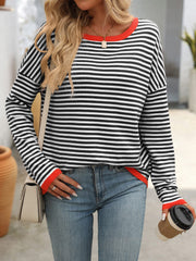 Mandy Striped Round Neck Long Sleeve Sweater - Trendsi