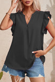 Ruffled Notched Cap Sleeve Blouse - Flyclothing LLC