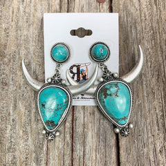 Artificial Turquoise Alloy Cow Head Earrings - Trendsi