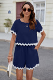 Contrast Trim Round Neck Top and Shorts Set - Trendsi