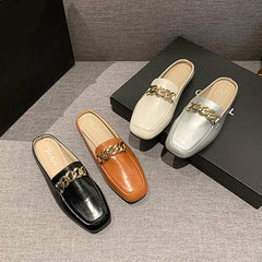 PU Leather Square Toe Flat Loafers - Trendsi