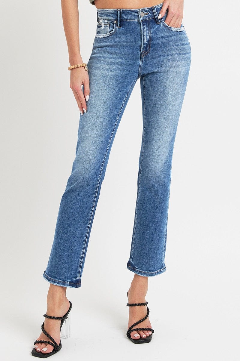 RISEN Full Size Mid Rise Ankle Straight Jeans with Pockets - Trendsi