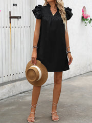 Ruffled Notched Cap Sleeve Mini Dress Trendsi