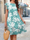 Printed Round Neck Tiered Dress - Flyclothing LLC