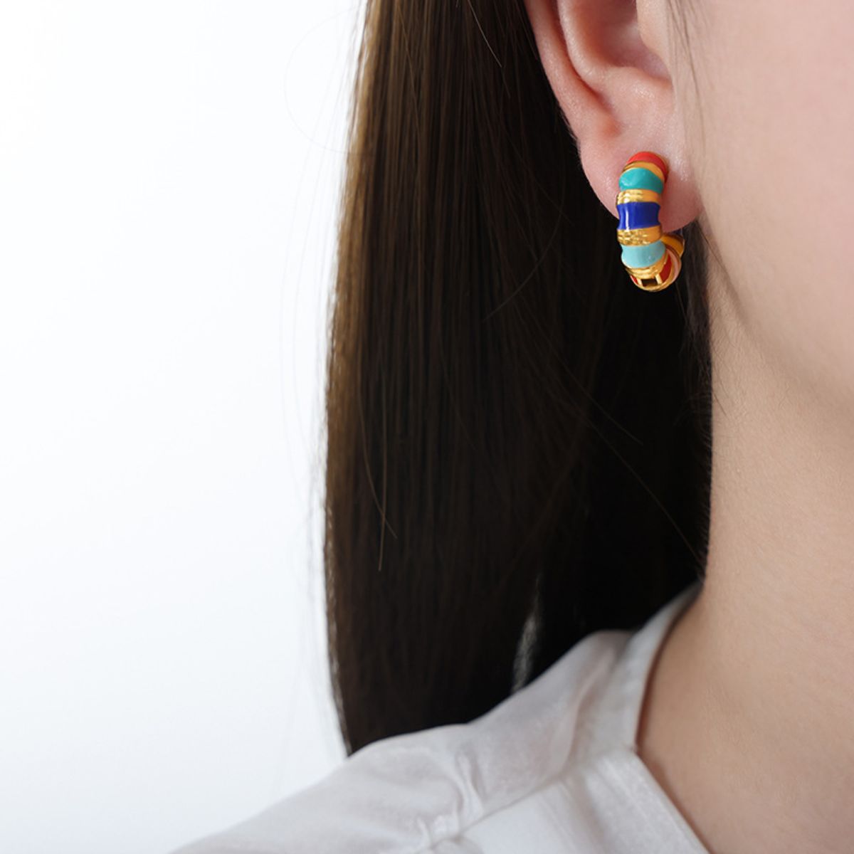 Titanium Steel Enamel Hoop Earrings Trendsi