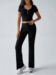 Devine Short Sleeve Top and Drawstring Pants Set - Trendsi