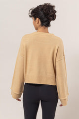 HYFVE Round Neck Dropped Shoulder Ribbed Sweater - Trendsi