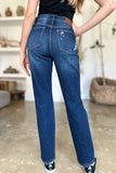 Judy Blue Full Size High Waist Rigid Magic Heavy Destroy Straight Jeans - Trendsi