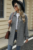 Houndstooth Button Up Dropped Shoulder Coat - Trendsi