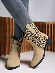 Leopard Suede Block Heel Boots - Trendsi