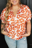 Plus Size Printed Tie Neck Short Sleeve Blouse - Flyclothing LLC