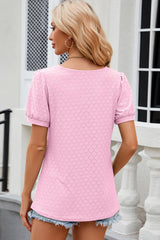 Eyelet Short Sleeve Top Trendsi