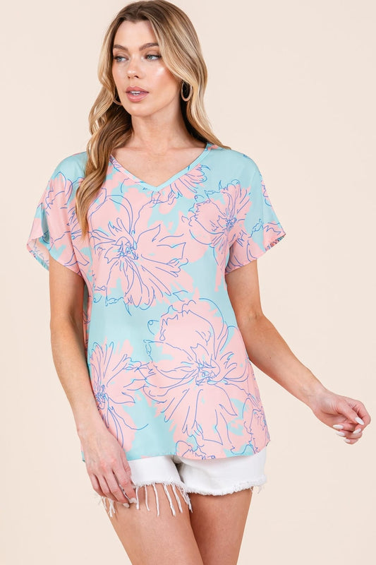 BOMBOM Floral Short Sleeve T-Shirt - Trendsi